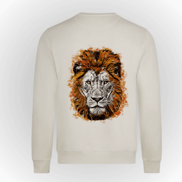 Sudadera algodón orgánico color crema print león pincelado African Sun. para hombre y mujer