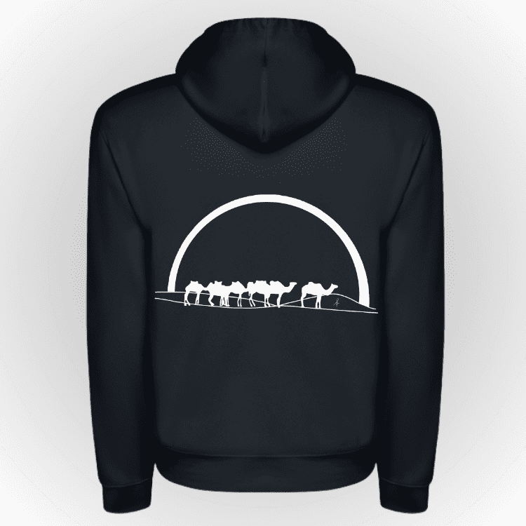 Sudadera algodón para kids, color azul marino dibujo camellos blancos