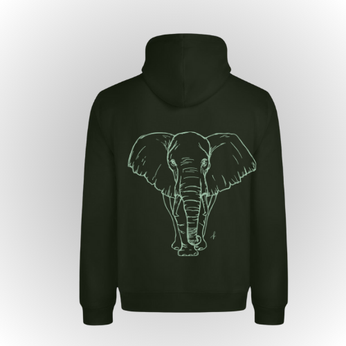 Hoodie algodón color verde con print en la espalda de elefante manzana