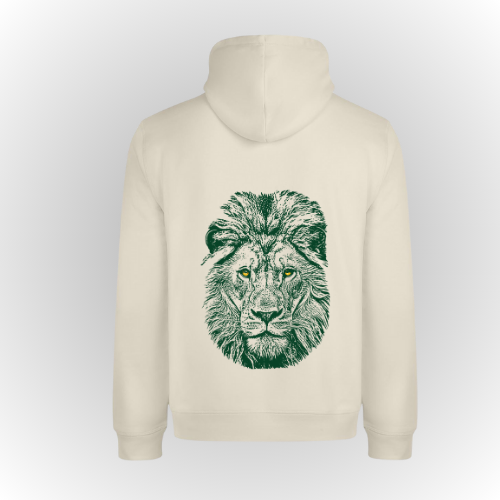 Sudadera con capucha algodón orgánico color cream con print leon African Sun