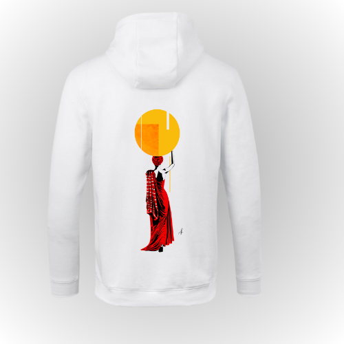 Sudadera algodón con capucha color blanco con print de mujer en espalda