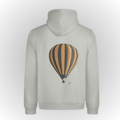Sudadera algodón orgánico color gris claro con pint globo en espalda