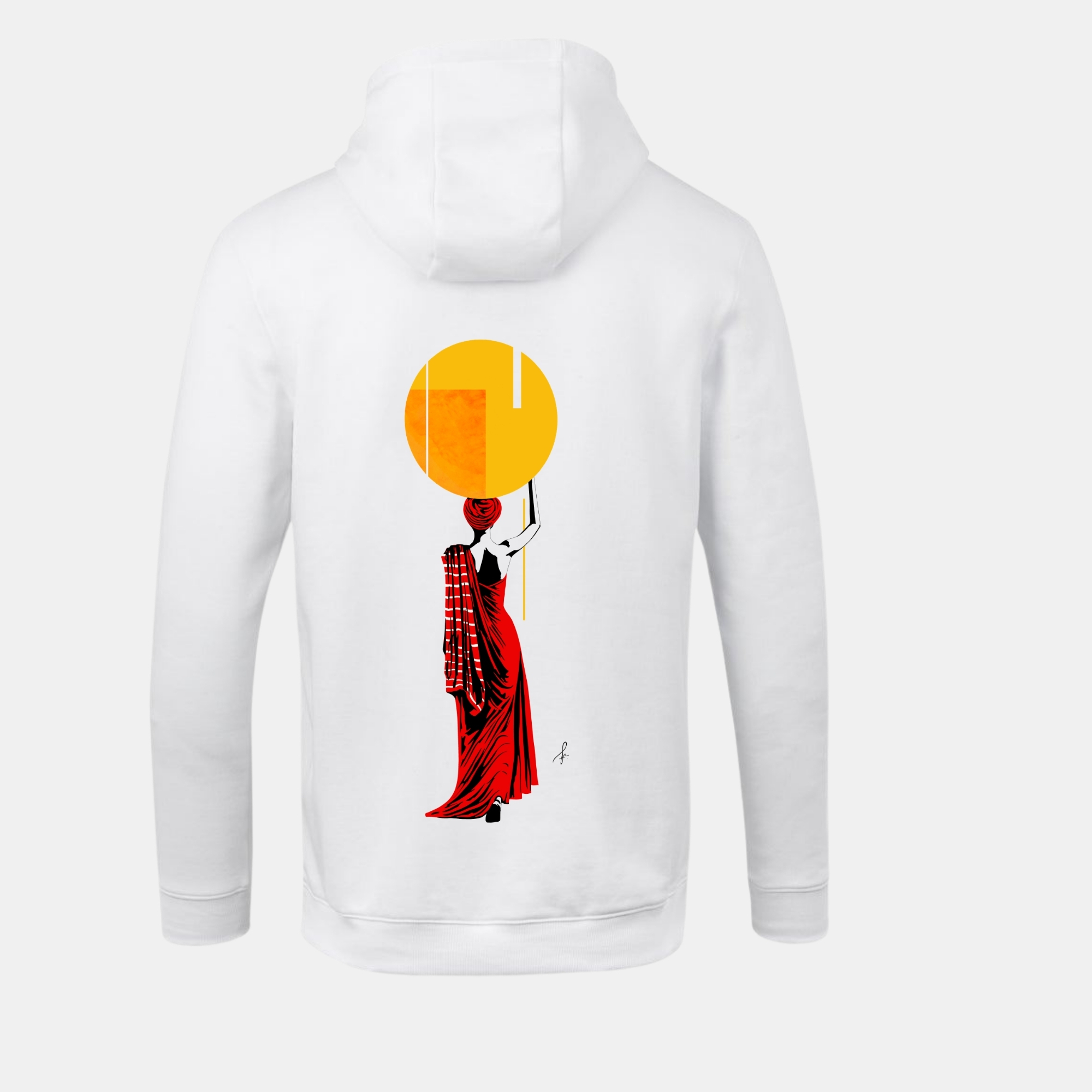 Sudadera algodón con capucha color blanco con print de mujer en espalda