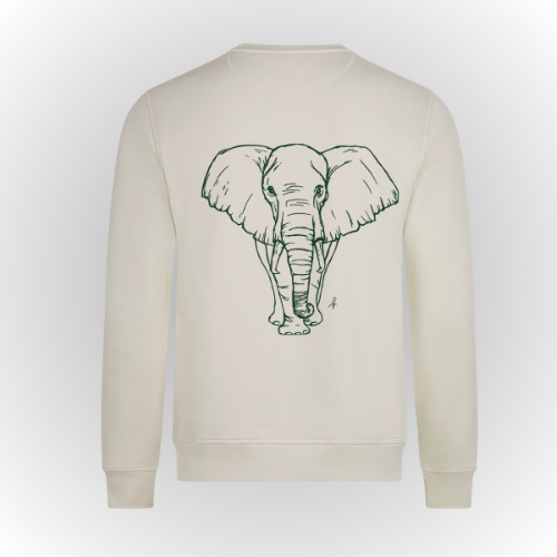 Sudadera algodón orgánico color crema print elefante . para hombre y mujer