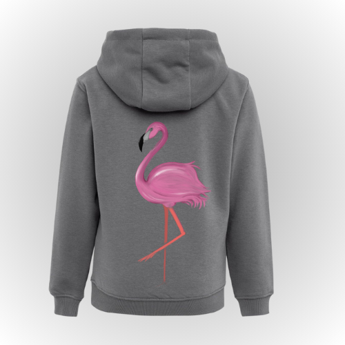 Sudadera con capucha algodón color gris con pint flamenco. para niños y niñas hasta talla 14
