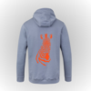 Sudadera para hombre y mujer algodón orgánico con capucha color azul con print de cebra naranja en espalda