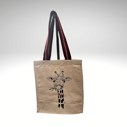 Tote bag beige asas granates y beige, print de jirafa
