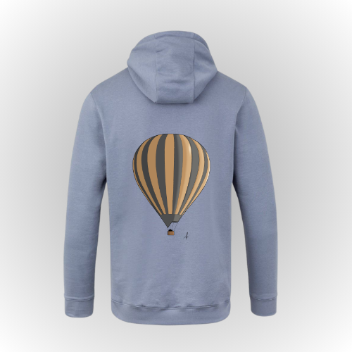 Sudadera algodón para kids, color azul dibujo en espalda de globo