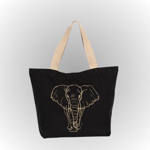 Tote bag negro | Elefante beige